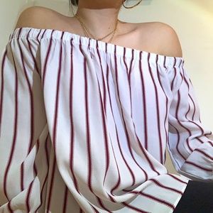 Off-shoulder stripped shirt